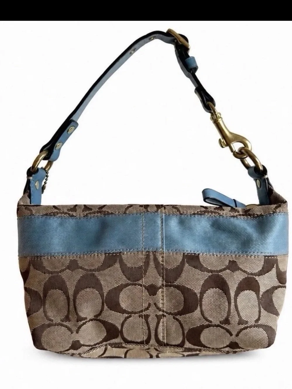 Vintage Y2K Coach 11206 Signature Stripe Demi Shoulder Bag Baby Blue 2007